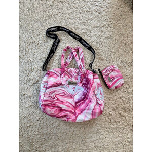Girl’s Justice Pink White Marble Print Puffer stye tote Bag One Size